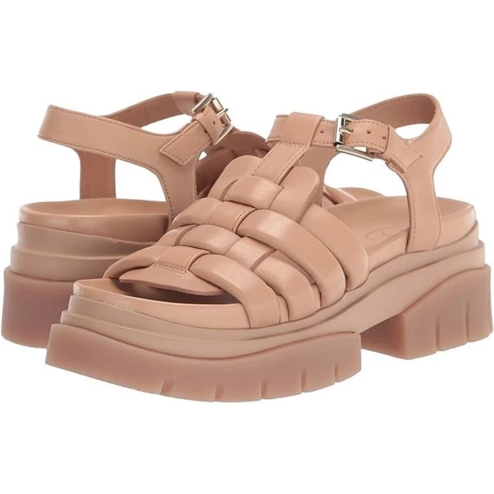 ASH Sirena Platform Sandal Nude Leather Platform Buckle Woven Rubber Sole 36